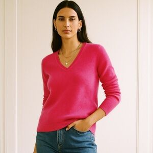 Charter Club Hot Pink Cashmere V-Neck Sweater Size S